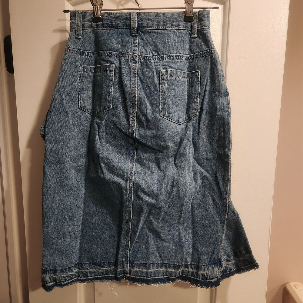 After Market x Anthropologie Asymmetrical Ruffle Denim Skirt High Low - Size XS - Picture 9 of 10